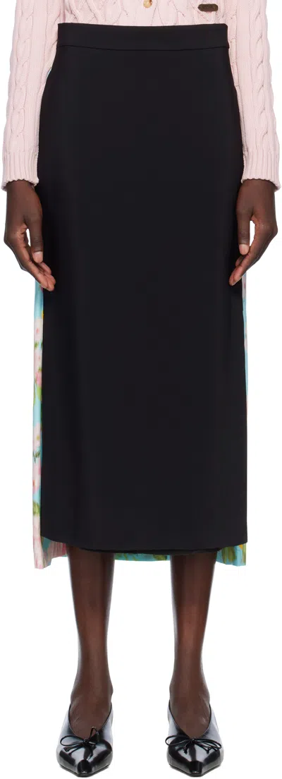 MOSCHINO BLUE & BLACK CRÊPE & SATIN MIDI SKIRT