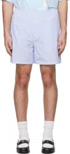 Moschino Blue & White Goose Embroidery Striped Poplin Shorts In Multi Light Blue