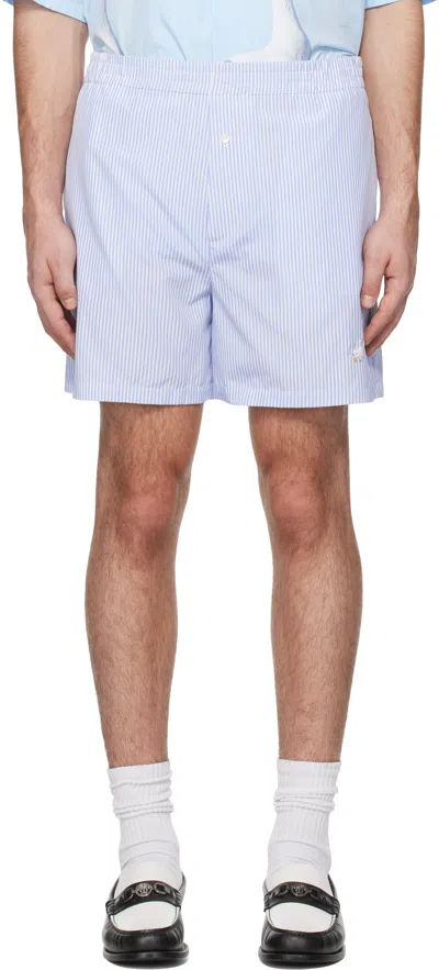 Moschino Blue & White Goose Embroidery Striped Poplin Shorts In Multi Light Blue