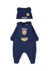 Moschino Blue Baby Set For Baby Boy With Teddy Bear In Blue