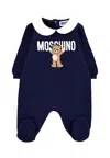 Moschino Blue Babygrow For Baby Boy With Teddy Bear In Blue