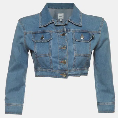Pre-owned Moschino Blue Chambray Button Up Cropped Jacket S