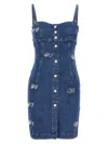 Moschino Symbols Charms Stretch Denim Dress In Blue
