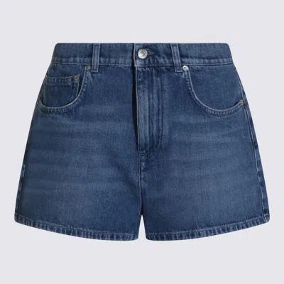 Moschino High Waist Distressed Five Pocket Shorts In Blue
