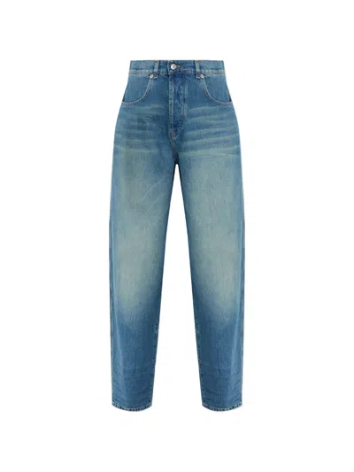 Moschino Cotton Denim Trousers Belt Loops Stitch Detailing In Blue