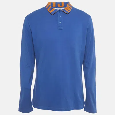 Pre-owned Moschino Blue Cotton Pique Long Sleeve Polo T-shirt Xl