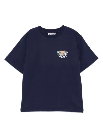 MOSCHINO BLUE COTTON T-SHIRT WITH LOGO MOSCHINO