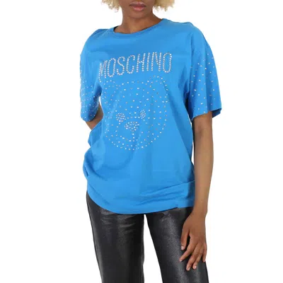 Pre-owned Moschino Blue Crystal Teddy Bear Oversize Cotton T-shirt