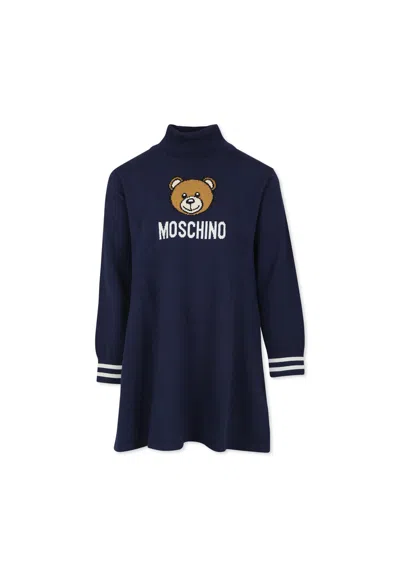 Moschino Kids' Blue Dress For Girl With Teddy Bear