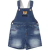 MOSCHINO BLUE DUNGAREES FOR BABYKIDS WITH TEDDY BEAR AND LOGO