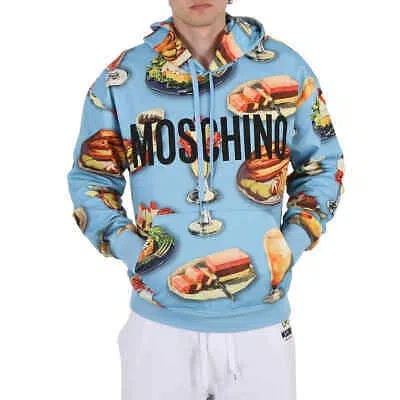 Pre-owned Moschino Blue Fantasy Food Print Cotton-blend Hoodie, Brand Size 44 (us Size 34)