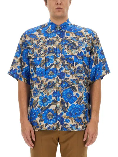Moschino Blue Flowers Allover Print Shirt In Multi