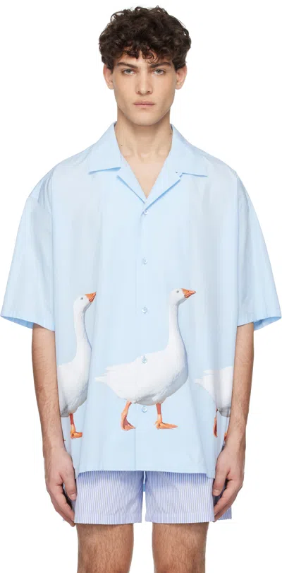 Moschino Blue Goose Cotton Poplin Shirt In Multi Light Blue