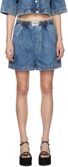 Moschino Elastic Waist Denim Shorts In 1282 Fantasia Blue