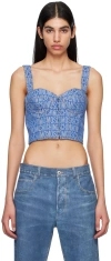 Moschino Denim Jacquard Logo Corset Top In Fantasy Print Blue A