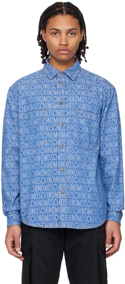 Moschino Blue Jacquard Denim Shirt In A1299 Fantasy Print