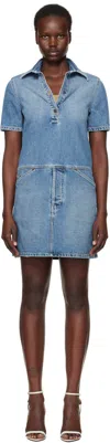 Moschino Blue Laurel Crown Emblem Denim Minidress In 0285 Blue