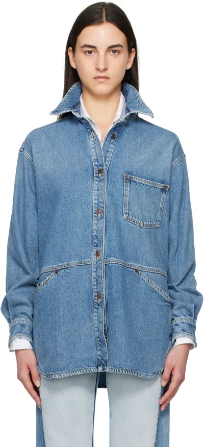 Moschino Blue Laurel Crown Emblem Denim Shirt In 0285 Blue
