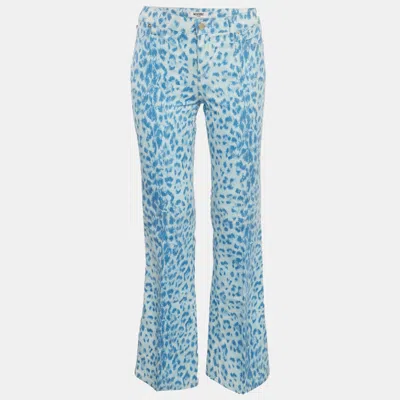 Pre-owned Moschino Blue Leopard Print Denim Flared Jeans M/waist 27"