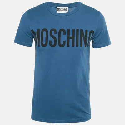 Pre-owned Moschino Blue Logo Print Cotton Crew Neck T-shirt Xs