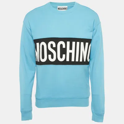 Pre-owned Moschino Blue Logo Print Cotton Sweatshirt S