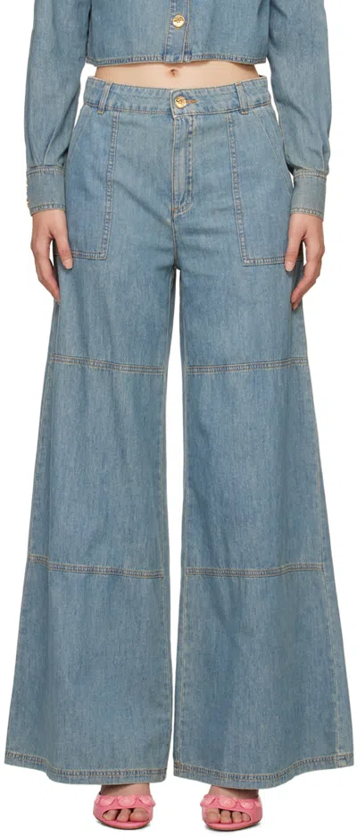 Moschino Cotton Chambray Wide Pants In A0282 Blue