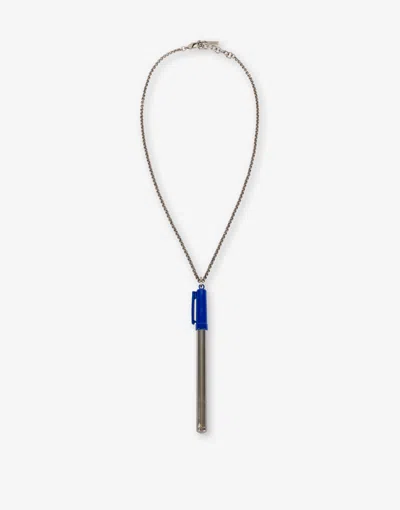 Moschino Blue Pen Necklace In Silver