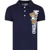 MOSCHINO BLUE POLO SHIRT FOR BOY WITH TEDDY BEAR AND LOGO