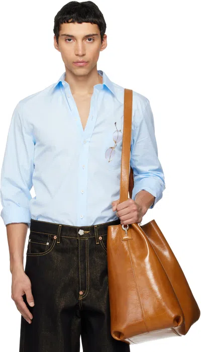Moschino Blue Printed Cotton Poplin Shirt