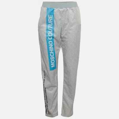 Pre-owned Moschino Blue Printed Jersey Track Pants Xs In Gray