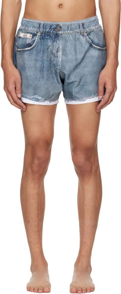 Moschino Blue Printed Nylon Swim Shorts
