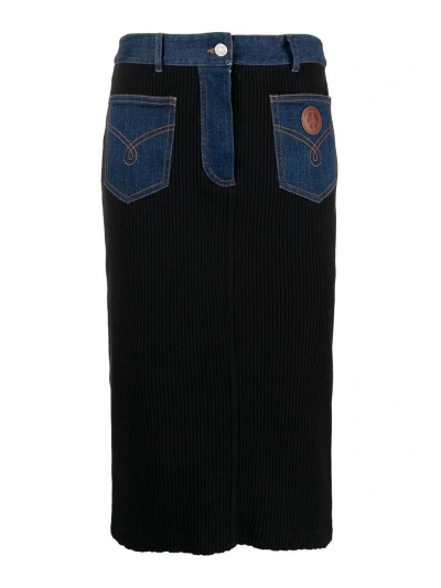Moschino Blue Ribbed Peace Sign Skirt