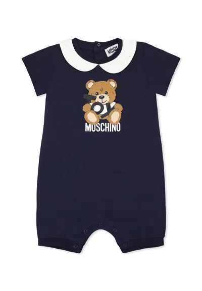 Moschino Blue Romper For Baby Boy With Teddy Bear