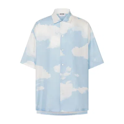 Moschino Silk Twill Shirt Archive Clouds In Blue