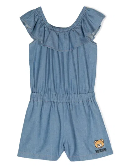 Moschino Kids' Blue Short Jumpsuit With  Teddy Bear