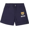 MOSCHINO BLUE SHORTS FOR BABY BOY WITH TEDDY BEAR AND LOGO