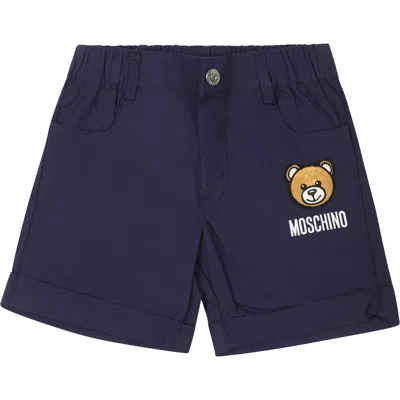 Moschino Blue Shorts For Baby Boy With Teddy Bear And Logo