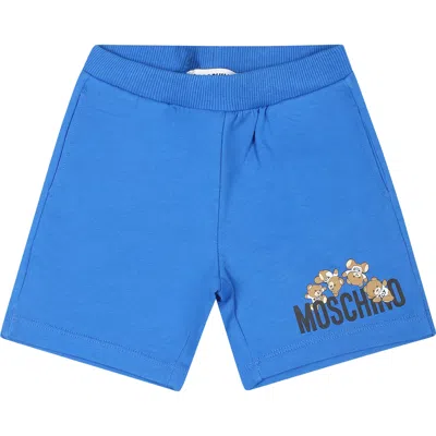 Moschino Blue Shorts For Baby Boy With Teddy Bears And Logo