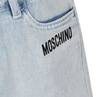 Moschino Kids' Blue Shorts For Girl With Logo In Brown