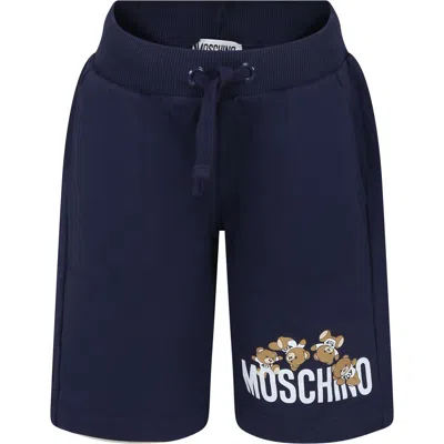 Moschino Blue Shorts For Kids With Teddy Bears And Logo