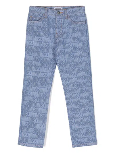 Moschino Kids' Blue Straight Leg Jeans With All-over Logo