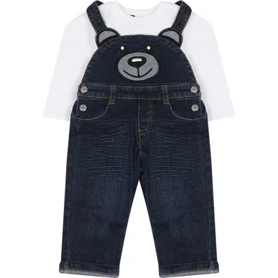 Moschino Kids' Blue Suit For Bay Girl With Teddy Bear In Denim
