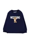 Moschino Blue Sweatshirt For Babykids With Teddy Bear In Blue
