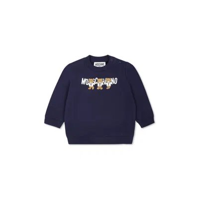 Moschino Babies' 泰迪熊印花棉卫衣 In Blue