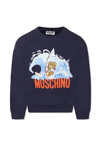 Moschino Kids' Blue Sweatshirt For Boy With Teddy Bear