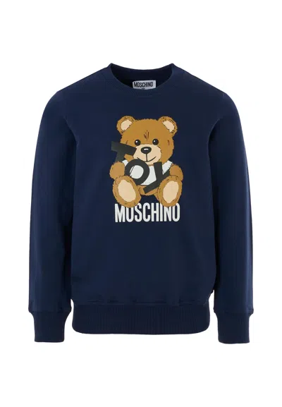 Moschino Kids' Blue Sweatshirt For Boy With Teddy Bear