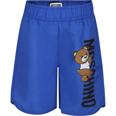 Moschino Kids' Blue Swim Shorts For Boy With Teddy Bear And Logo