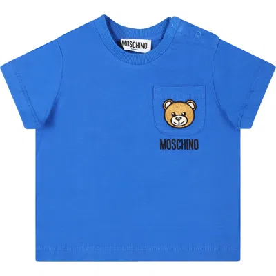 Moschino Blue T-shirt For Baby Boy With Teddy Bear And Logo