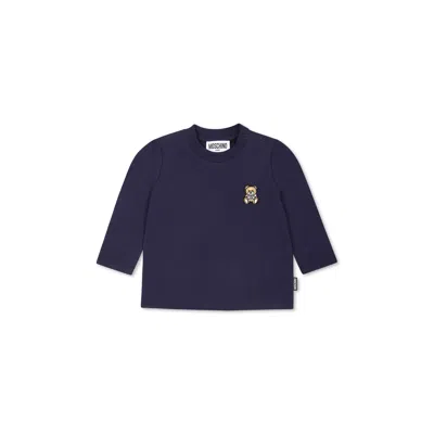 Moschino Babies' Logo-embroidered Long-sleeve T-shirt In Blue