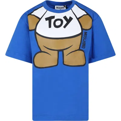 Moschino Kids' Blue T-shirt For Boy With Teddy Bear And Logo
